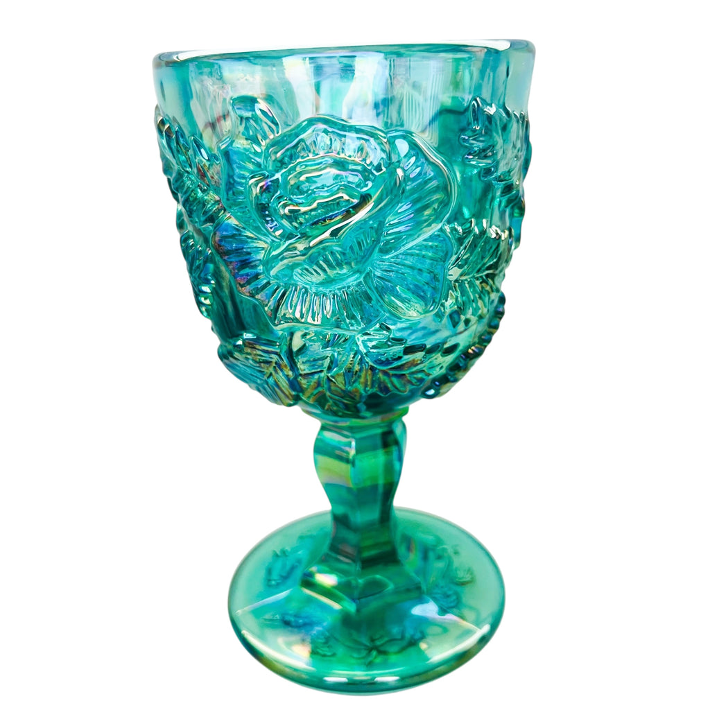 Madonna Inn Wild Rose Teal Iridescent Goblet Drinking Glass