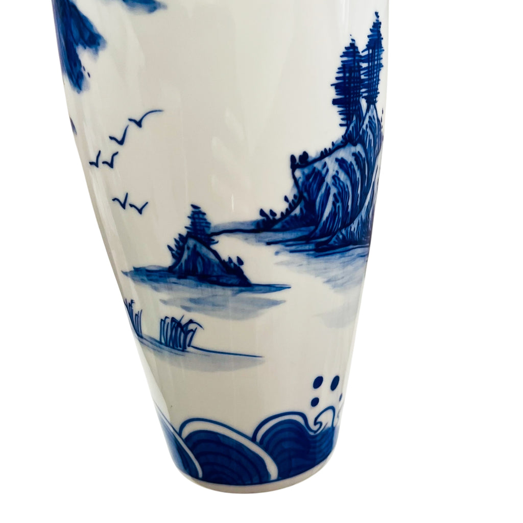 Vintage Chinese Eggshell Thin Porcelain Blue and White Design Vase