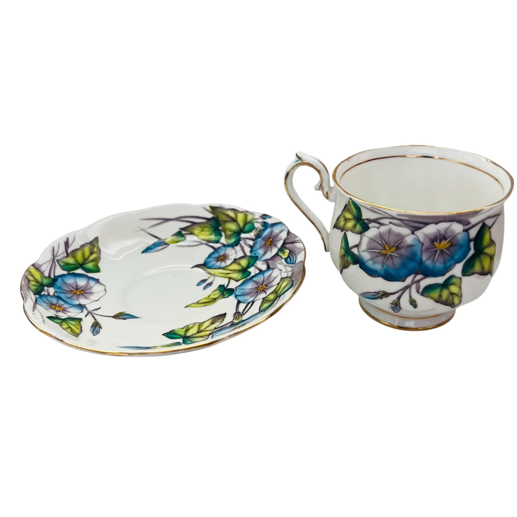 Vintage ROYAL ALBERT Bone China England MORNING GLORY Flower Cup & Saucer Set