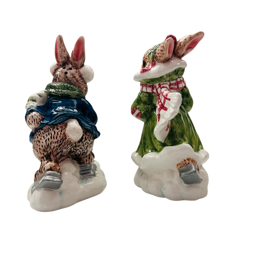 Vintage Enesco Ice Skating Rabbits Priscilla Hillman Bunny Salt & Pepper Set