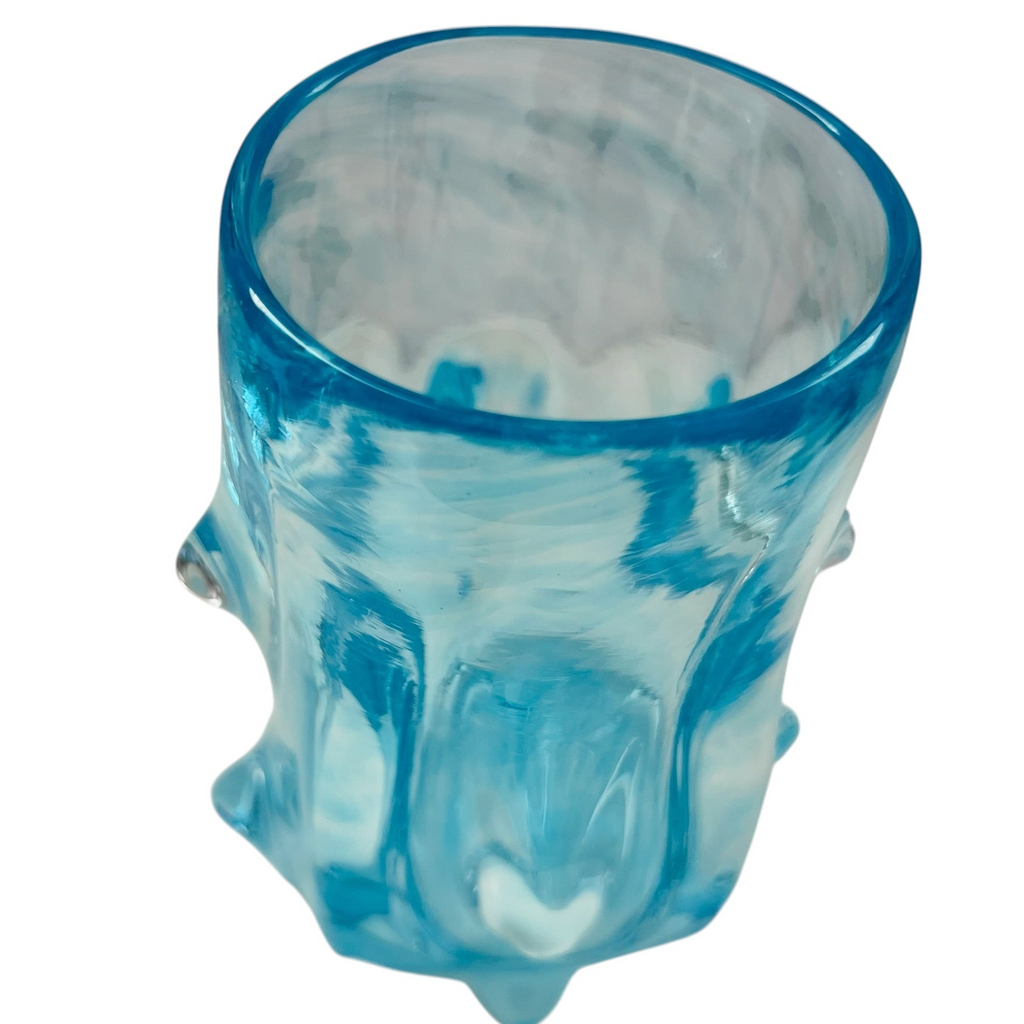 Vintage Art Glass Turquoise Aqua Blue Knobbly Vase