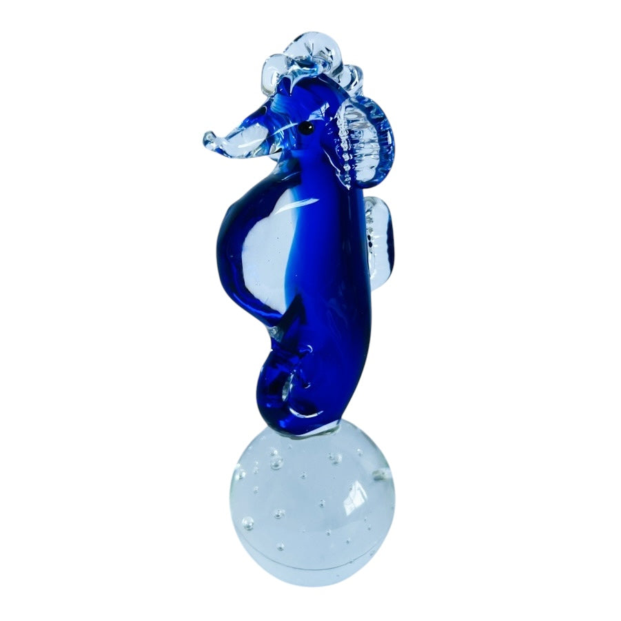 Vintage Hand Blown Blue Art Glass Seahorse Figurine