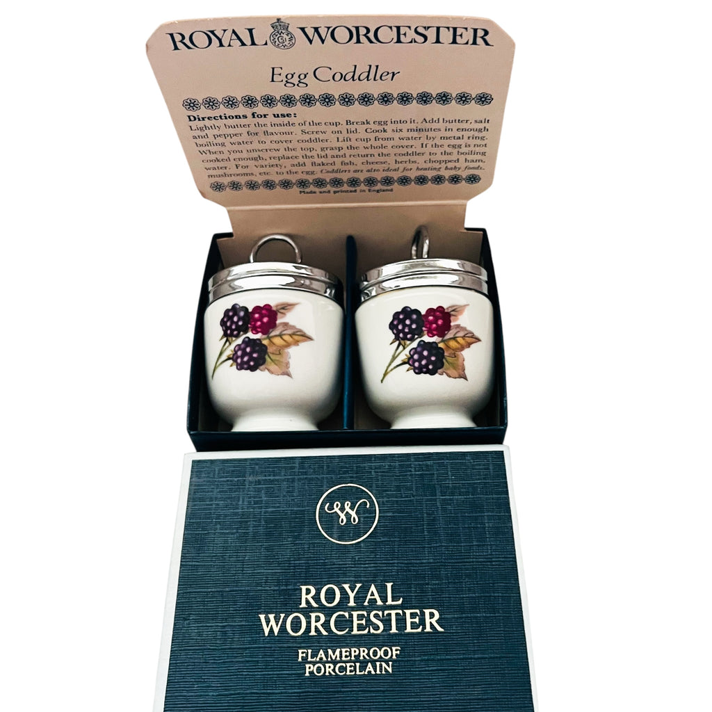 Vintage Royal Worcester Porcelain Fruit Peach Berry Egg Coddler Set