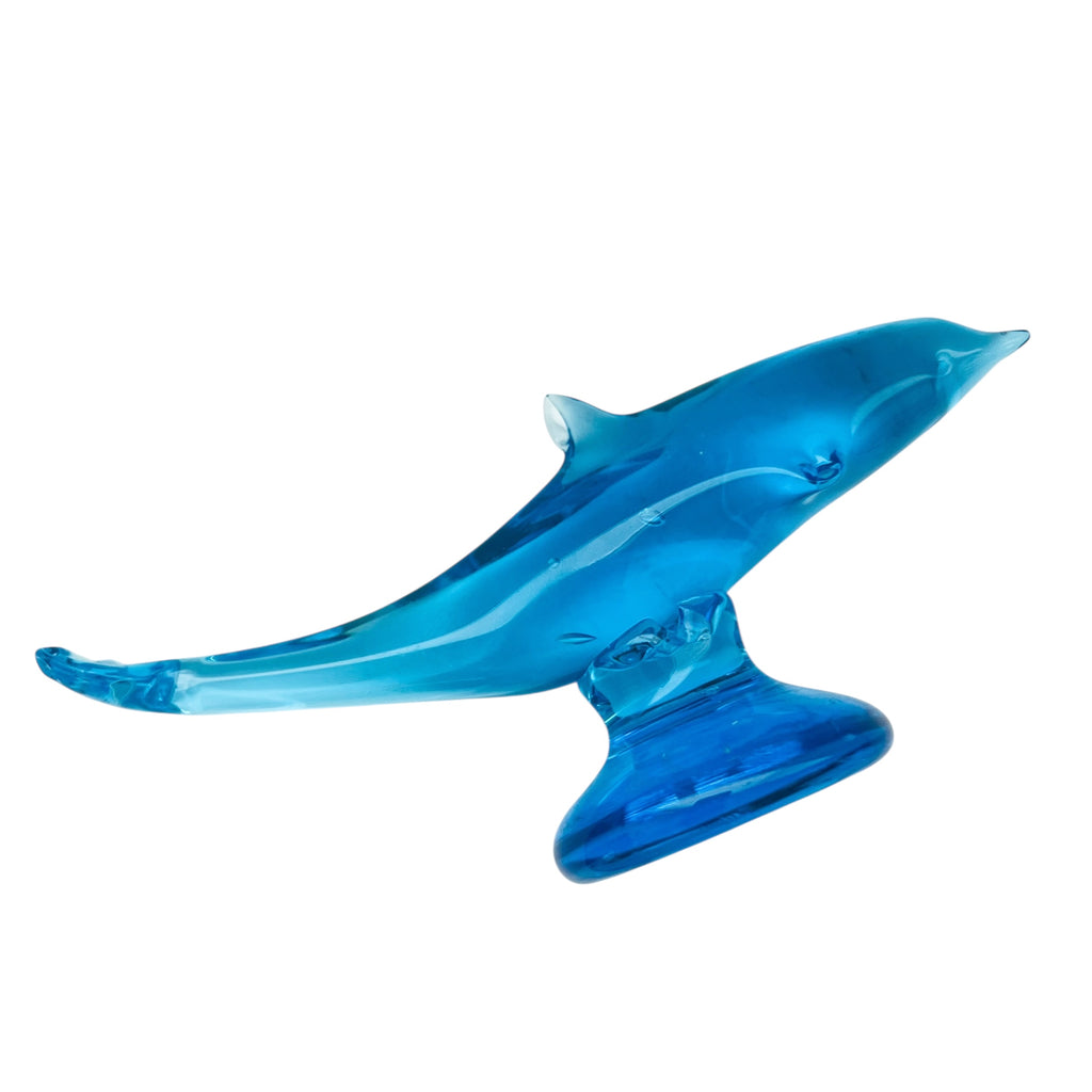 Vintage Ray Ron Blue Art Glass Dolphin Pedestal Figurine