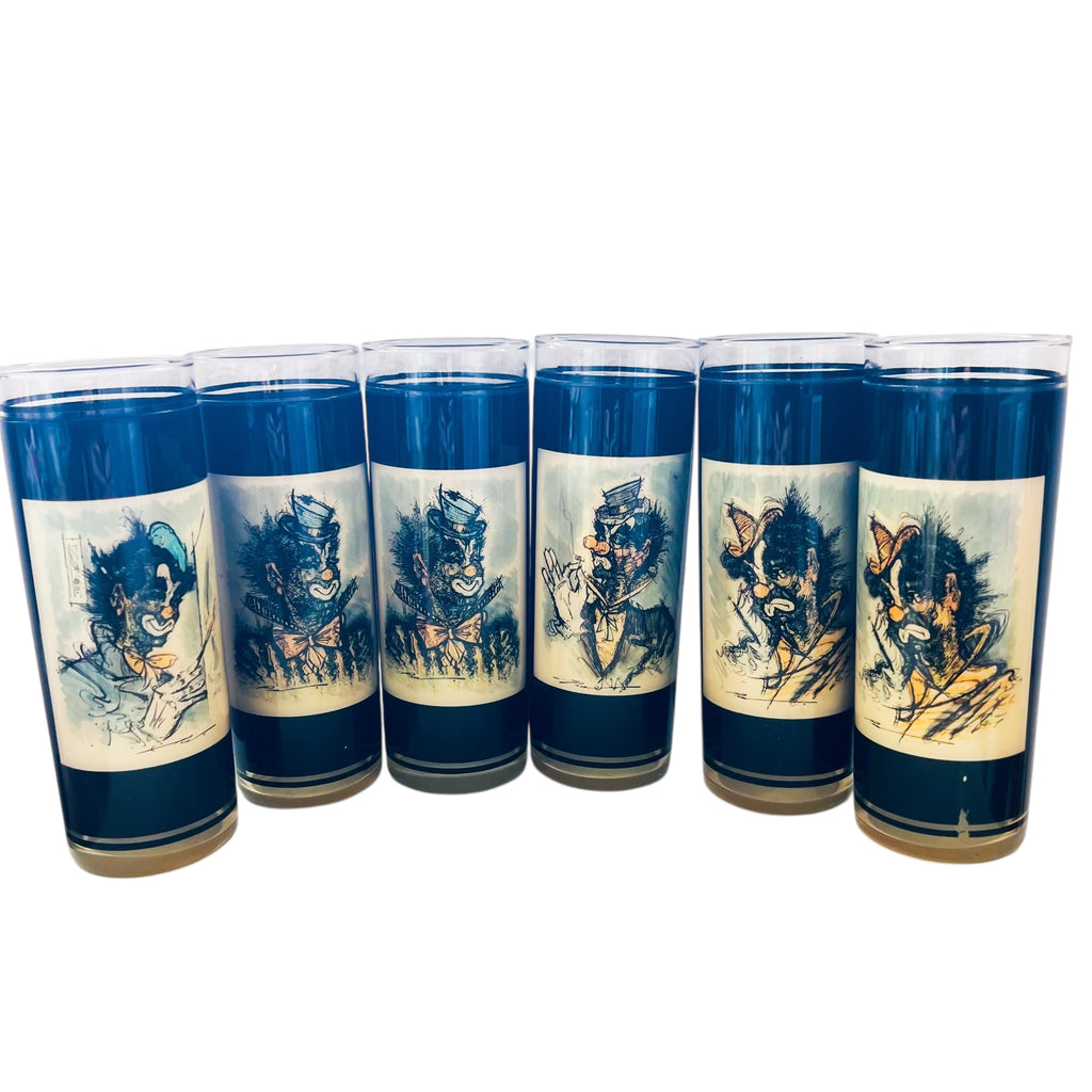 Vintage MCM Rosy Fernandez Diaz Clown Highball Glasses Set of 6