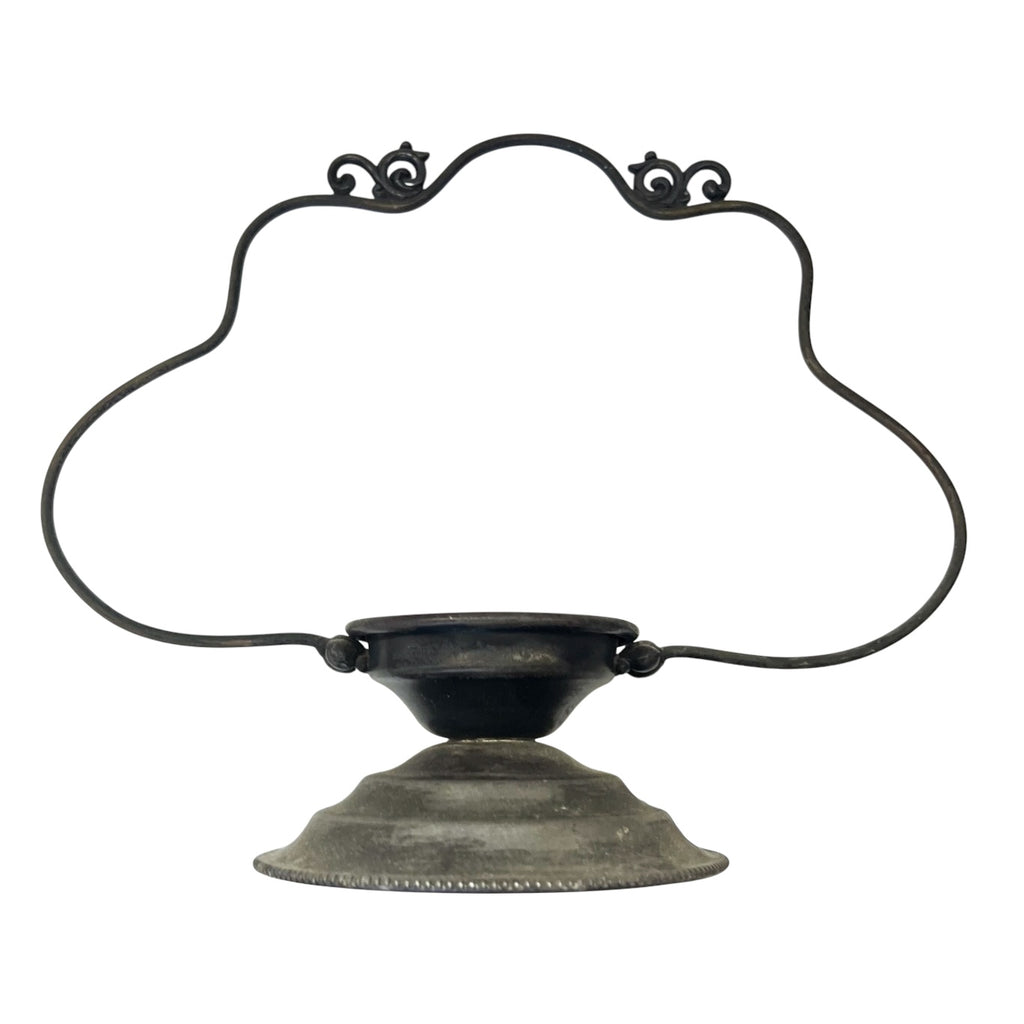 Antique Bridal Bowl With Holder St.Louis Silver Co Cased Glass Hand Painted Floral Design Ruffled Trim Basket