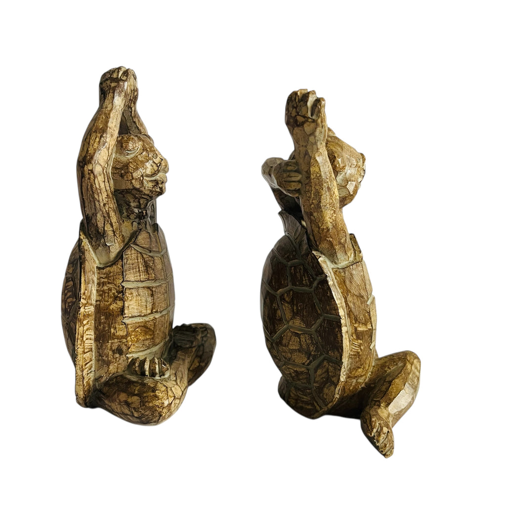 Vintage Faux Wood Brown Turtle Yoga Figurines