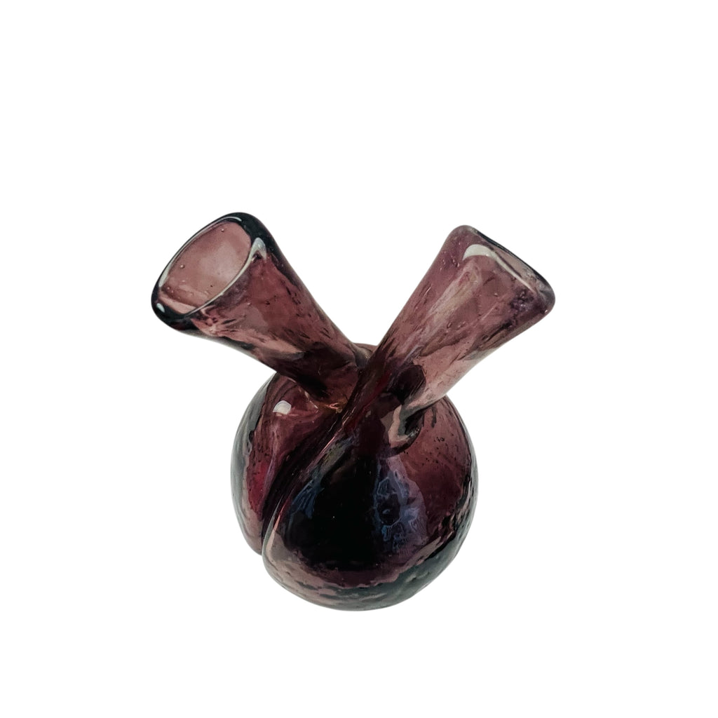 Vintage Art Glass Handblown Amethyst Double Bud Vase