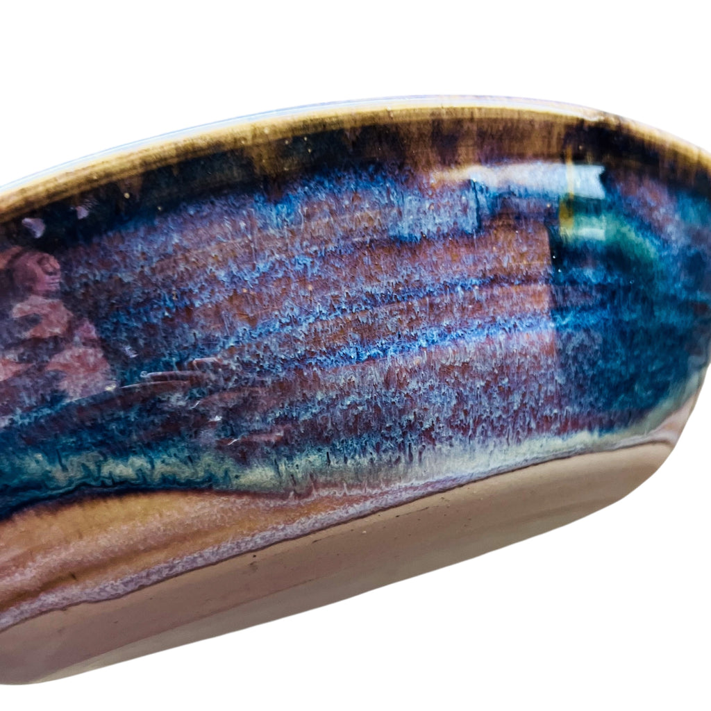 Artist Signed Handmade Purple Blue Hemp Leaf Design Serving Plate with Handles