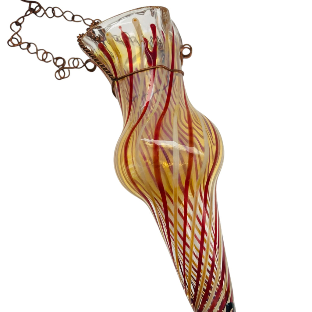 Vintage Robert Coleman Signed RC Handblown Spiral Glass Hanging Chain Bud Vase