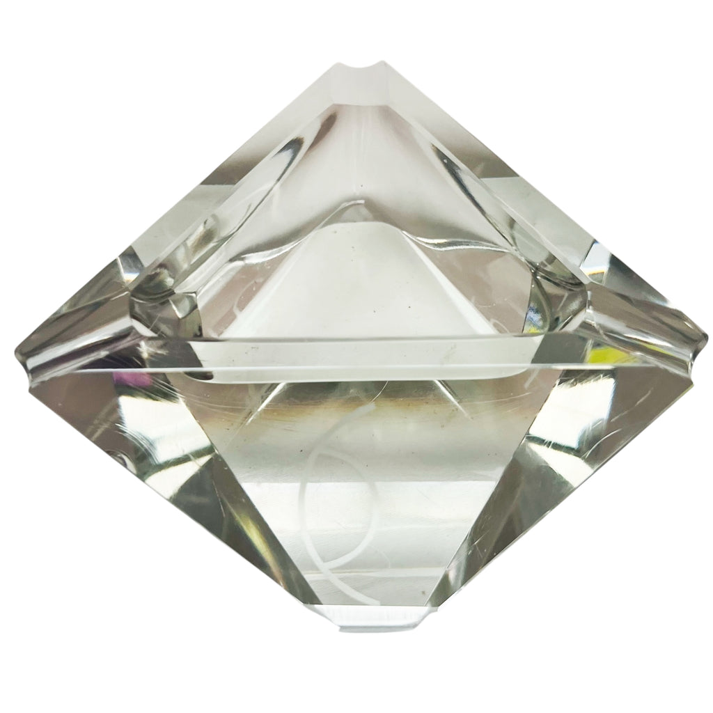 Vintage Crystal Triangle Clear Faceted Glass Ashtray