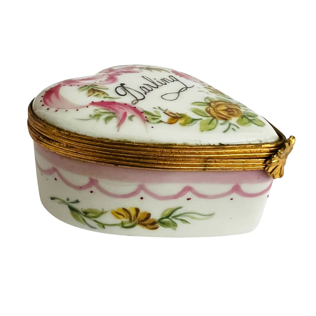 Limoges France Heart Shaped Darling Trinket Box