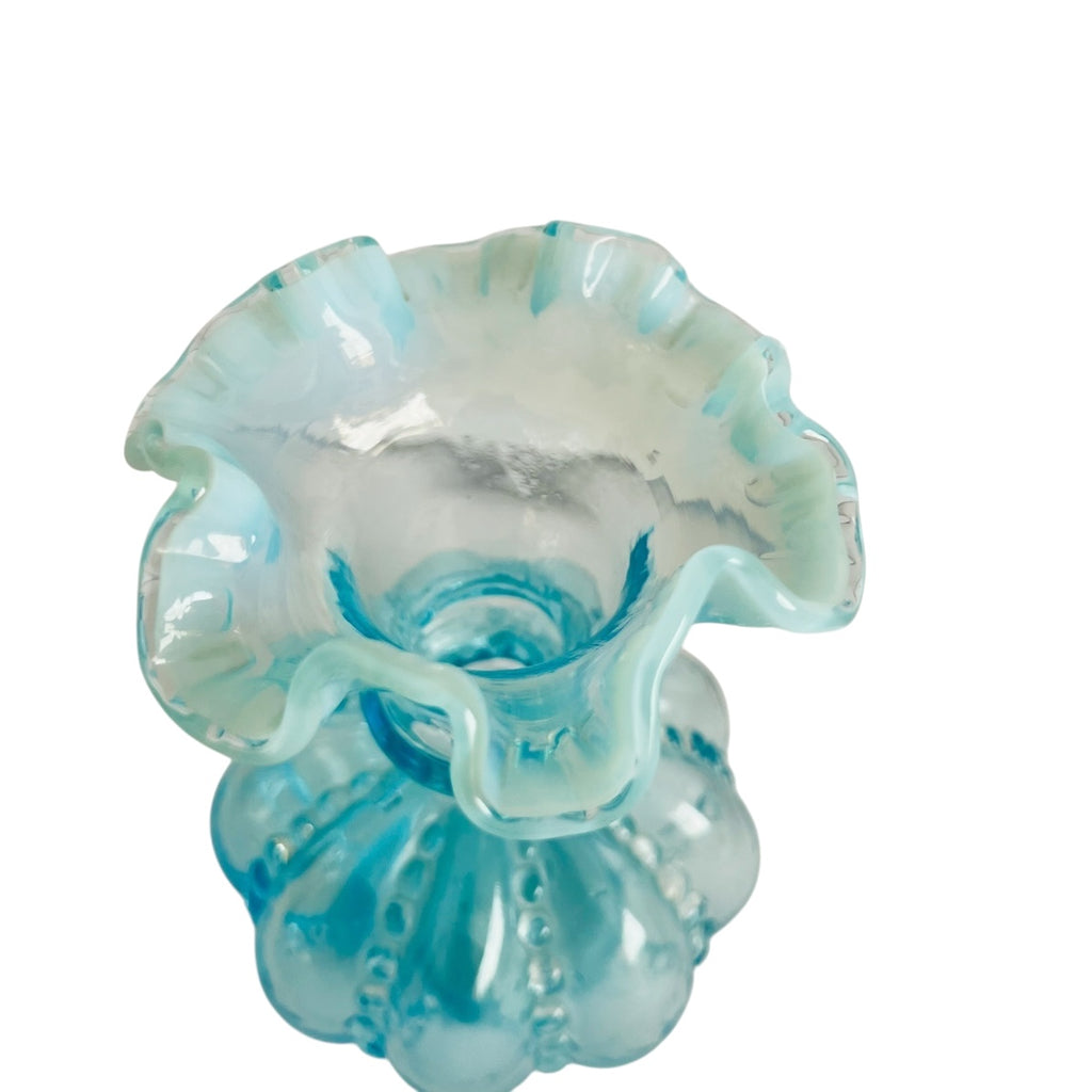Vintage Fenton Aqua Blue Opalescent Melon Beaded Vase