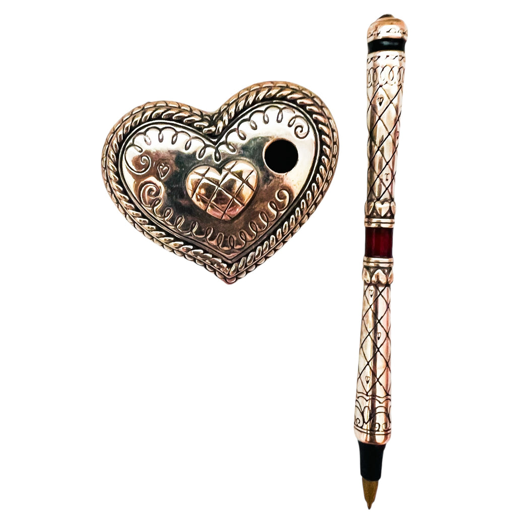 Brighton Silver Plated Heart Love Letters Love Notes Pen & Heart Pen Holder Desk Set