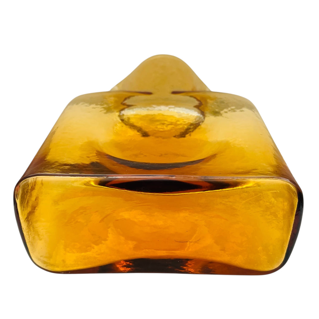 Vintage Blenko Amber Yellow Glass Double Spout Water Bottle Carafe Pitcher Vase