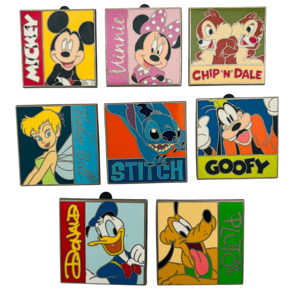 Disney Pin Set Stitch Mickey Minnie Donald Chip Dale Goofy Pluto Tink 8 Pin