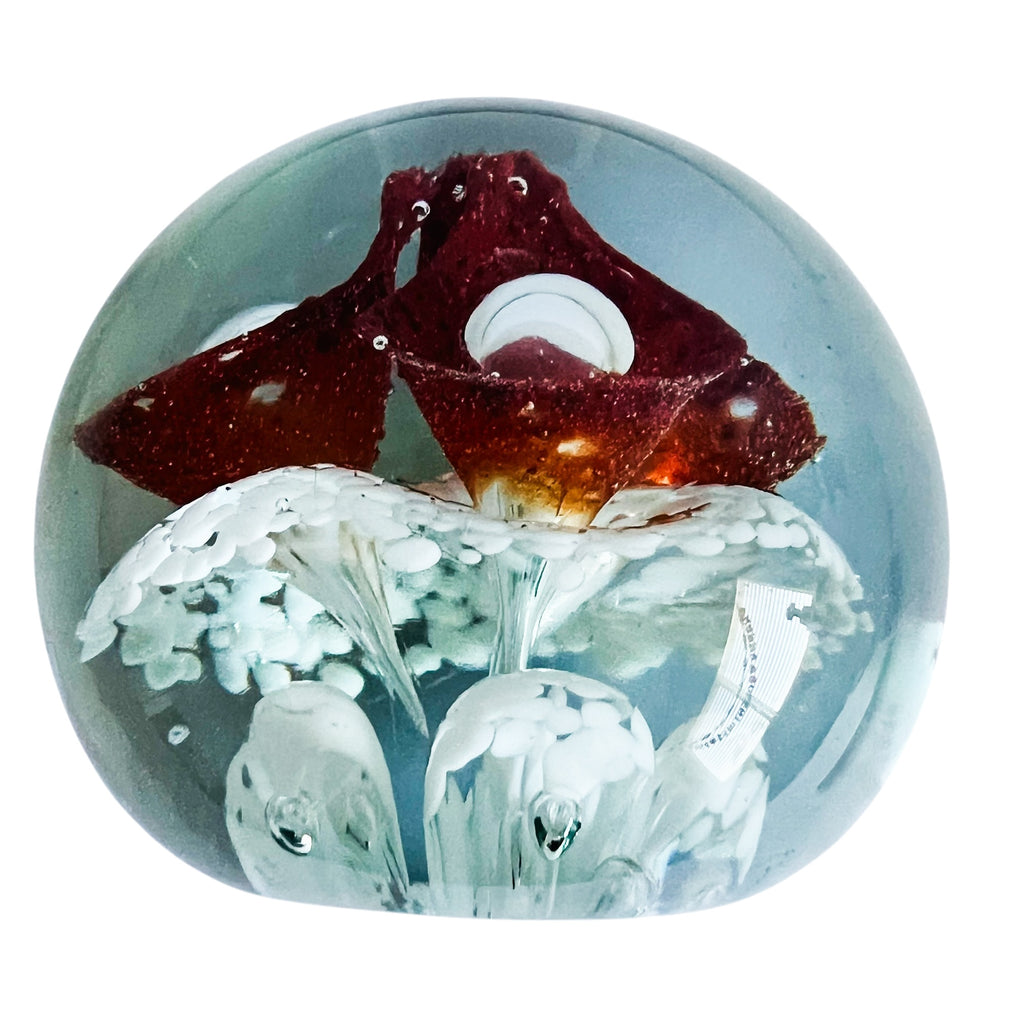 Vintage Hand Blown Floral Art Glass Paperweight