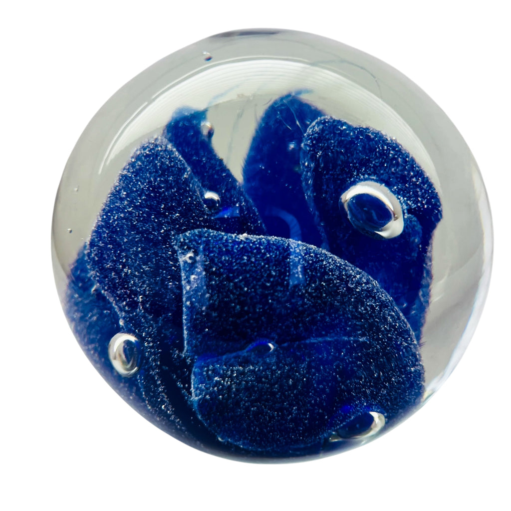 Vintage Rolf Wald Cobalt Blue Controlled Bubbles Signed Paperweight