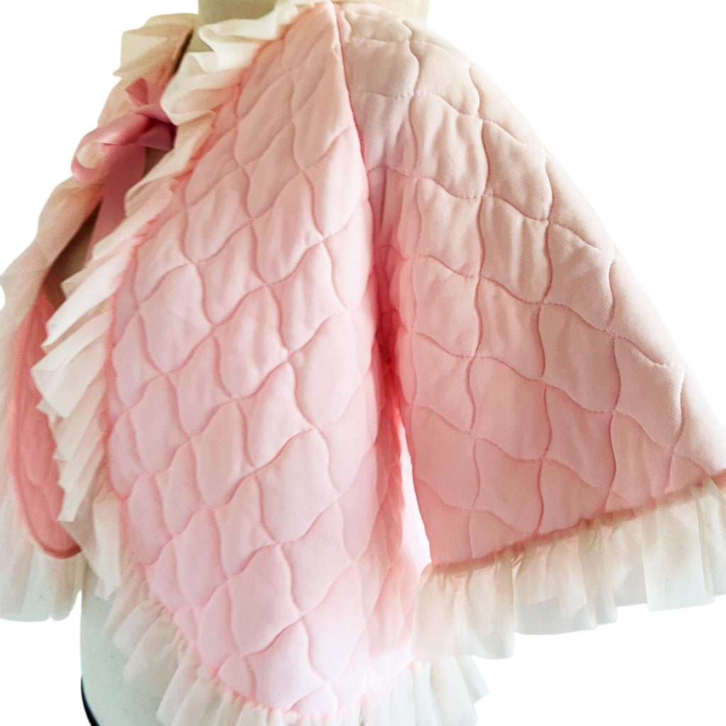 Vintage Quilted Pink Ruffle Trim Bed Jacket