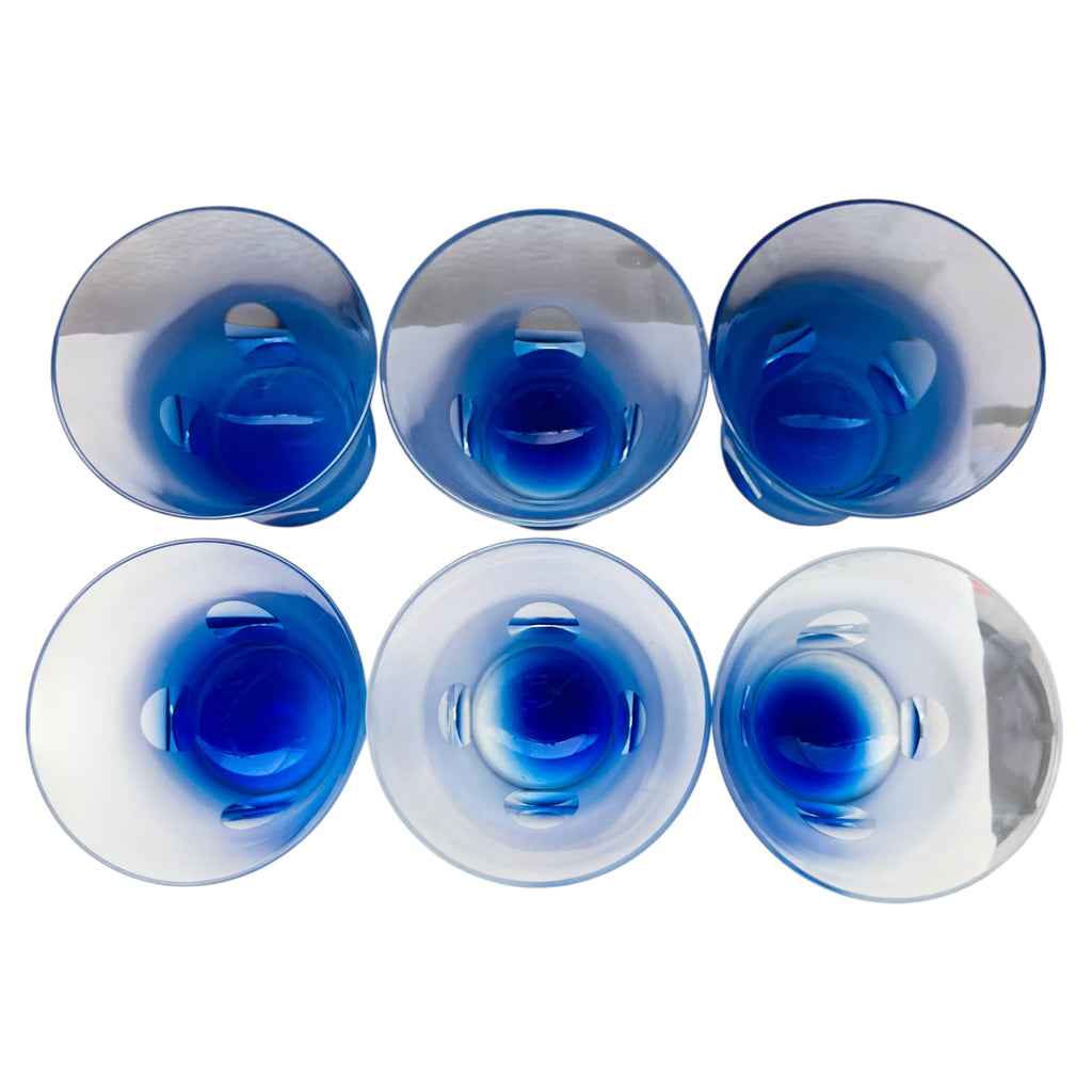 Vintage Mid Century Modern Block Cobalt Blue Rainy Day Bar Shot Glass Set 6