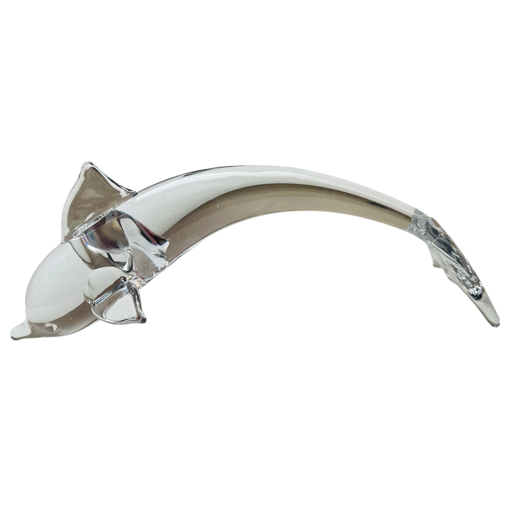 Vintage Glass Dolphin Signed Sculpture Paperweight