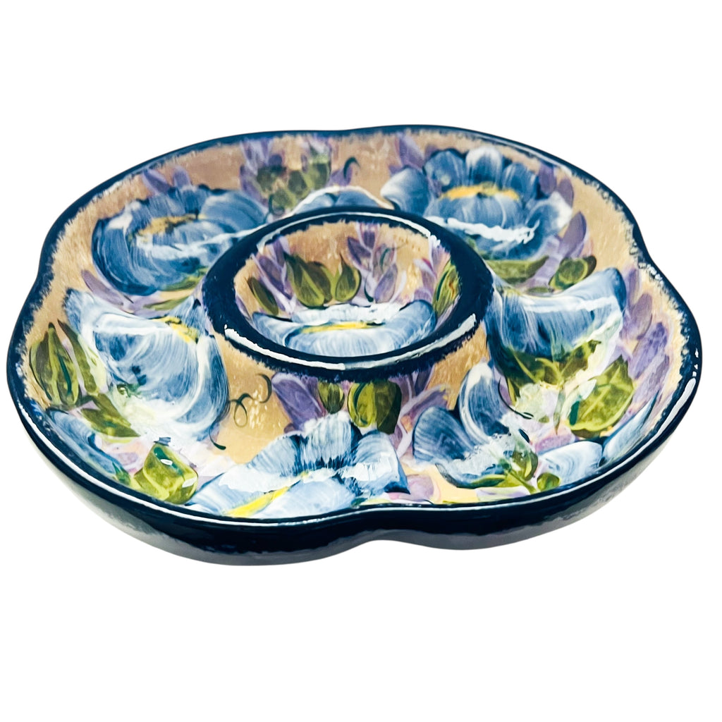 Vintage Lesal Ceramics Hand-Painted Floral Ceramic Divider Bowl