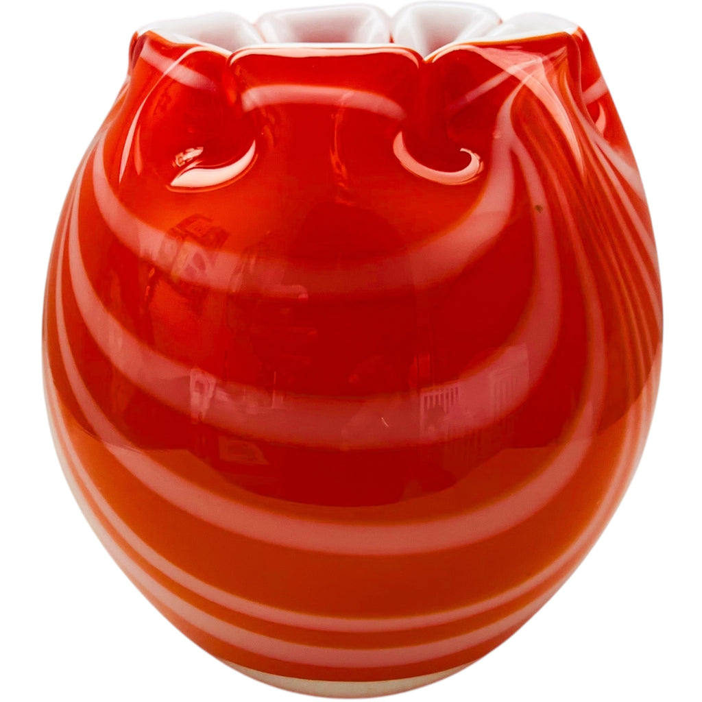 Fenton Robert Barber Ruffled Bowl Orange White Swirl Vase