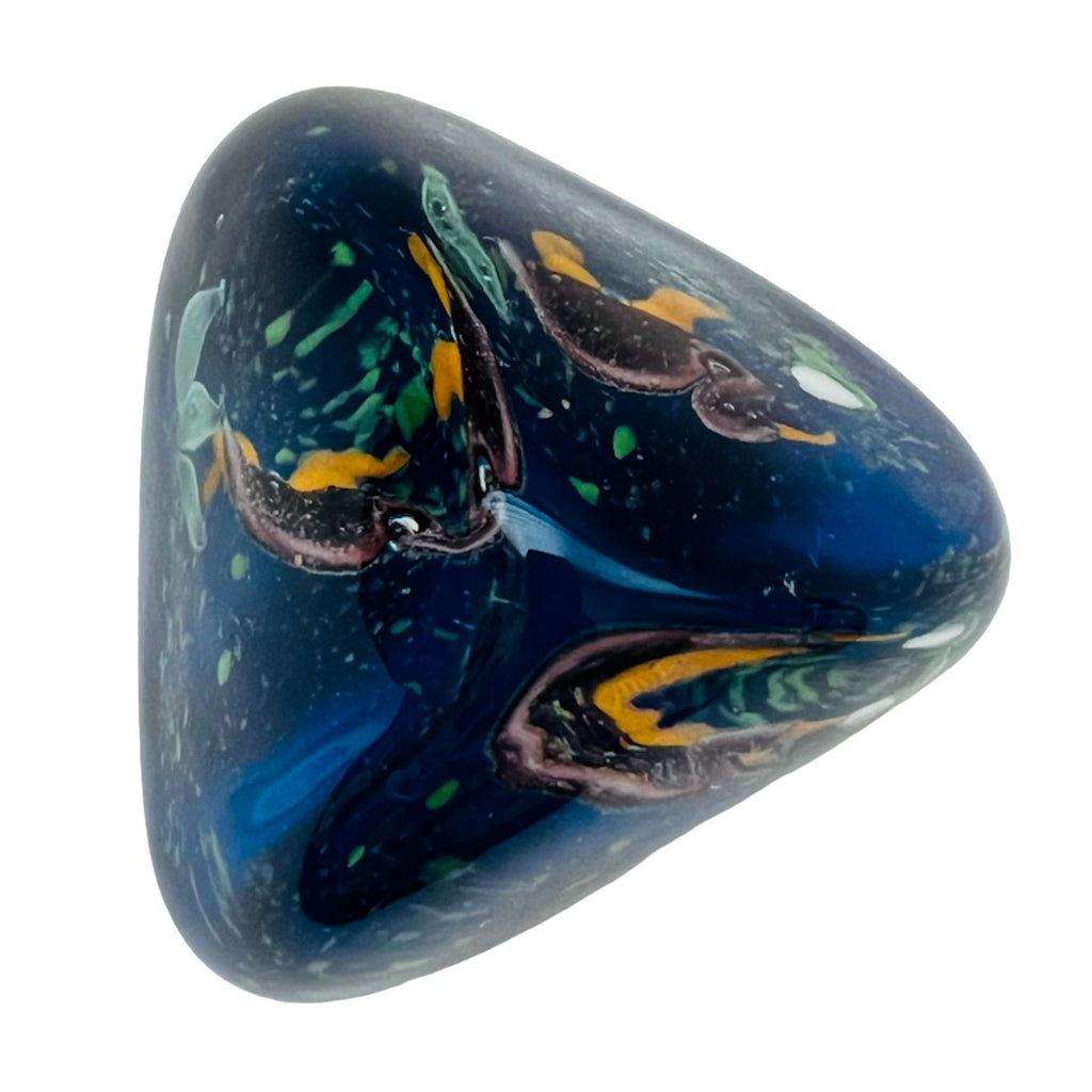 Vintage Cobalt Blue Water Scene Design Triangle Paperweight