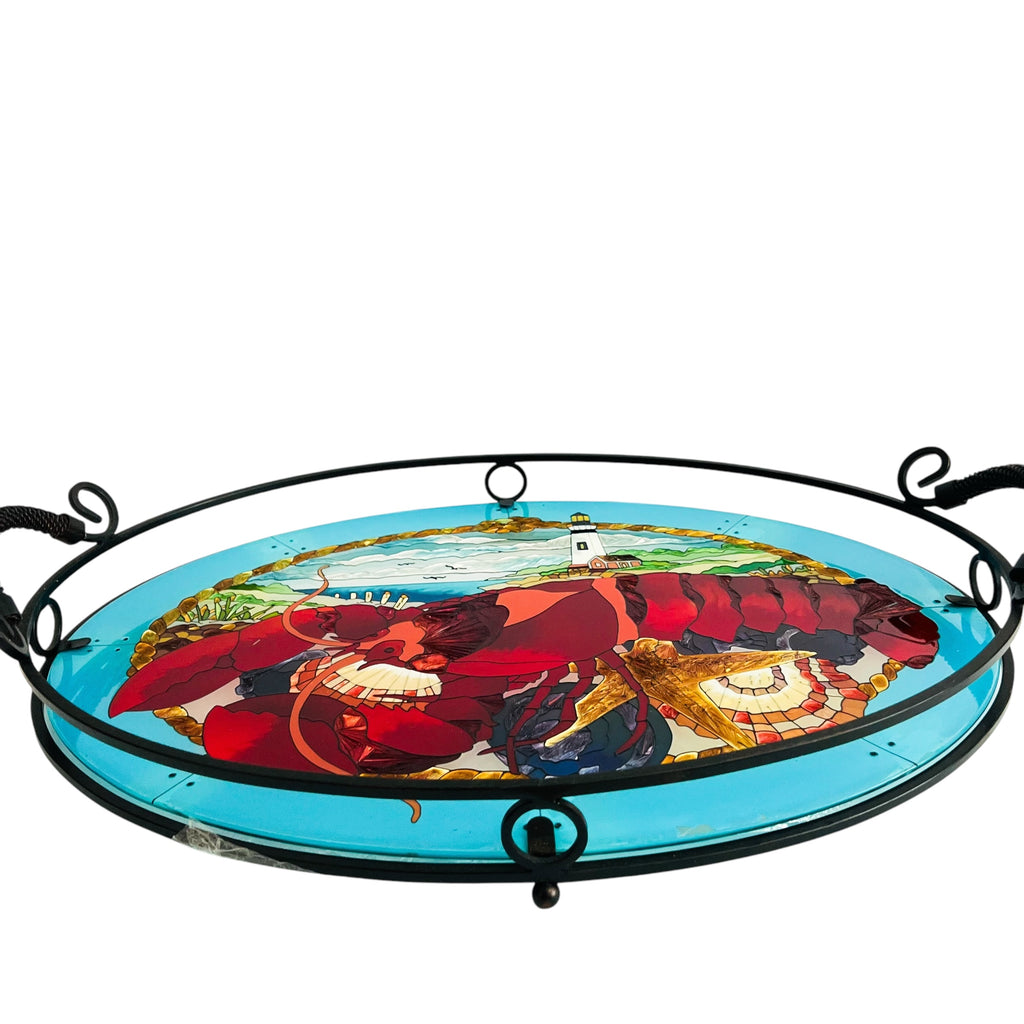 Joan Baker Designs Lobster Lighthouse Stained Glass Buffet Serving Tray