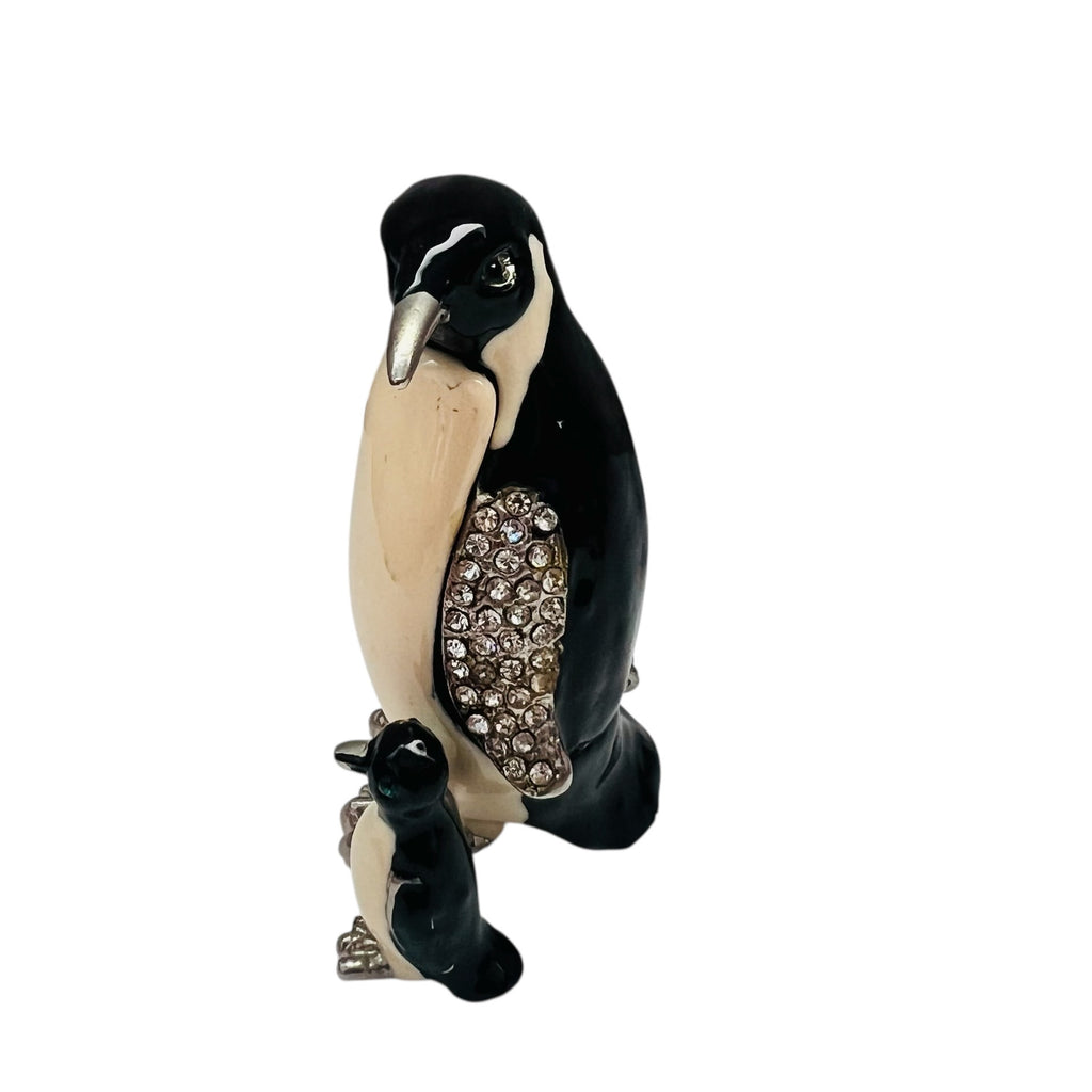 Vintage Penguins Enamel Crystal Jeweled Hinged Trinket Box