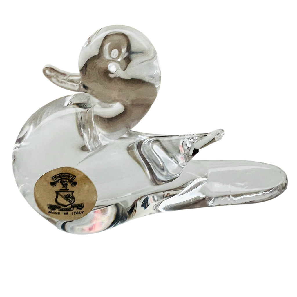 Vintage Bullocks Italy Clear Glass Duck Paperweight