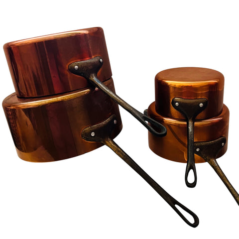 Vintage Copper Pan Cookware Set of Four