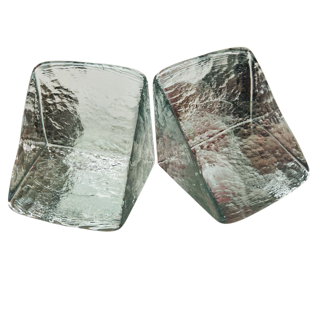 Vintage Blenko Art Glass Ice Block Bookends Heavy Mid Century Modern -Pair
