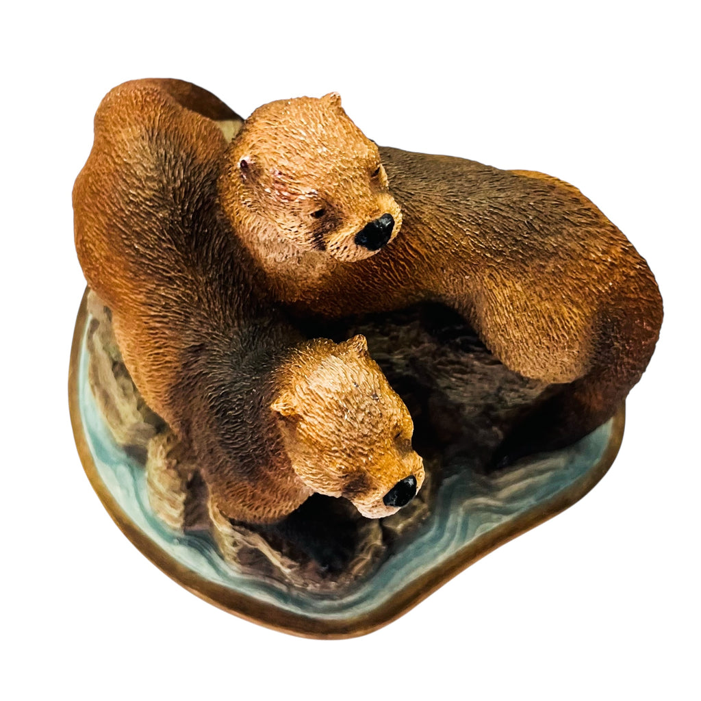 Vintage Otter Mother and Cub on Rocks Figure