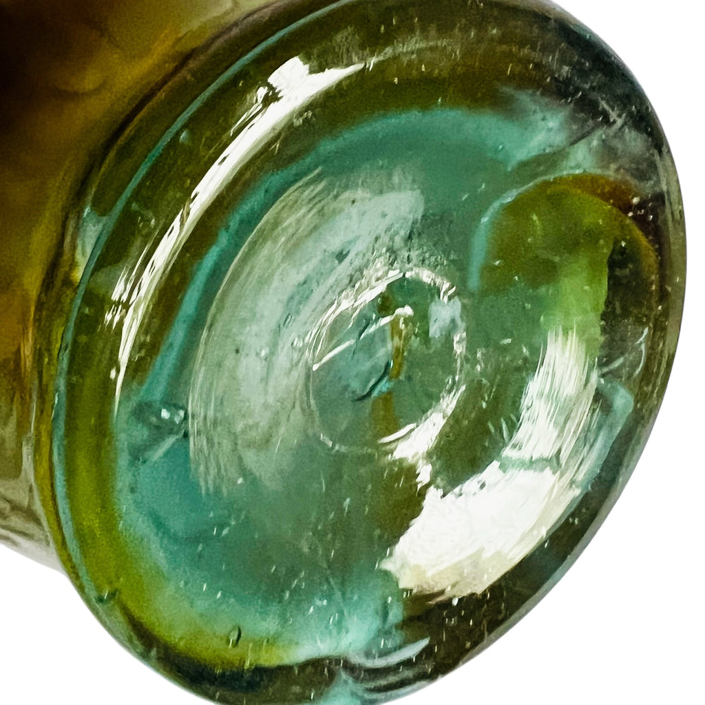 Vintage Glass Swan Basket Tall Hand Blown Green Brown Swirl Art Glass