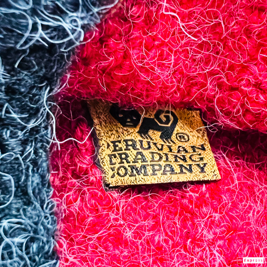 Peruvian Hand Knit Gray & Red Horned Viking Hat