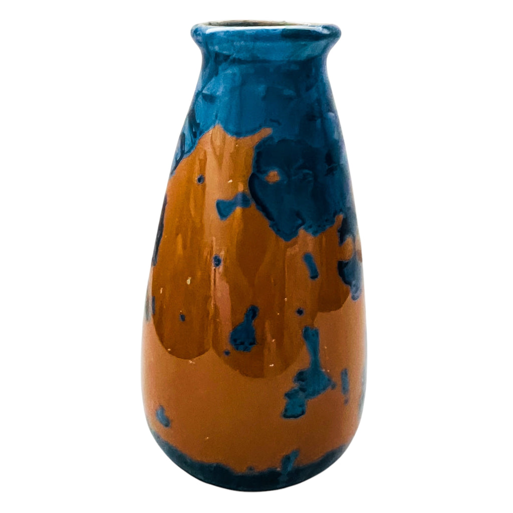 Vintage Blue and Gold Crystalline Glaze Porcelain Artist Signed Vase