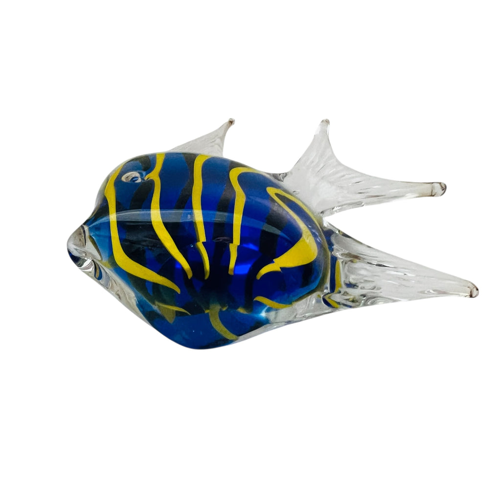 Art Glass Blue and Yellow Glass Fish Figurine