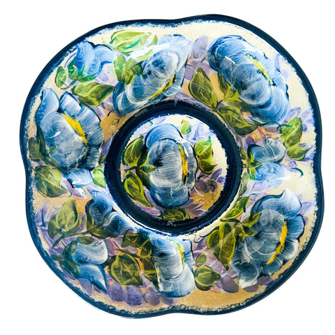 Vintage Lesal Ceramics Hand-Painted Floral Ceramic Divider Bowl