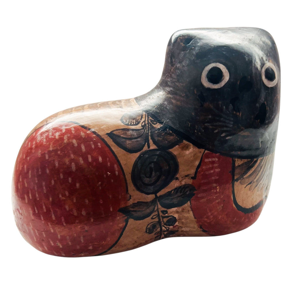 Vintage Mexican Tonala Pottery Traditional Black Cat Handcrafted Folk Art