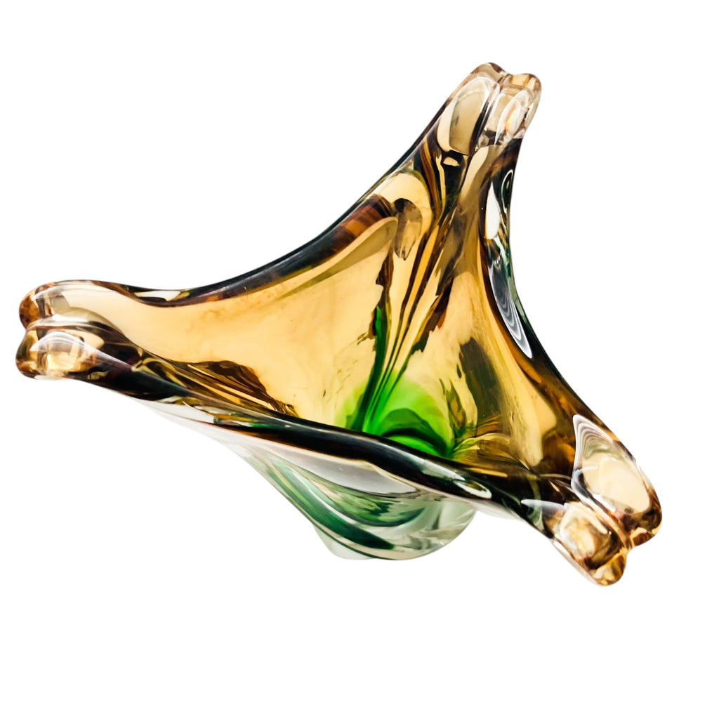 Ombré Cased Clear Bottom Art Glass Hand Blown Vase