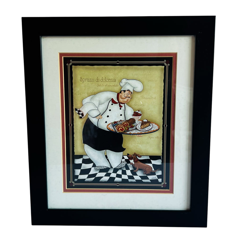 Vintage Spruzzi Chef and Dachshund Dog Gourmet Food Kitchen Wall Matted Framed