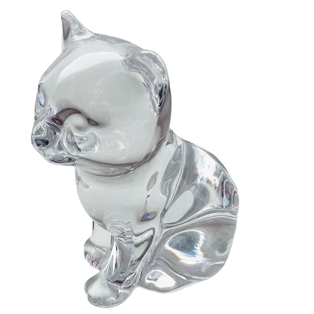 Vintage Crystal Cat Sitting Animal Art Glass Figurine