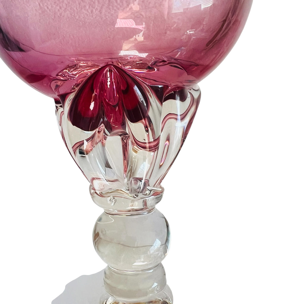 George BORGFELDT Liza Cranberry Optic Clear Twisted Stem Flared Bowl