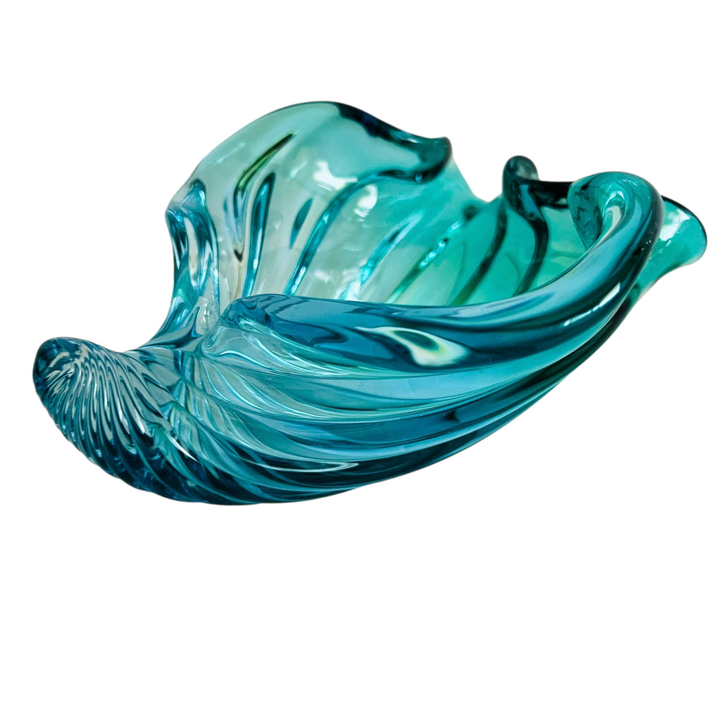 Barbini Murano Sommerso Blue Italian Art Glass Seashell Bowl