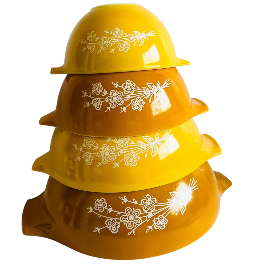 Vintage Pyrex Butterfly Gold Cinderella Mixing Bowl Set 1970's Nesting Bowls