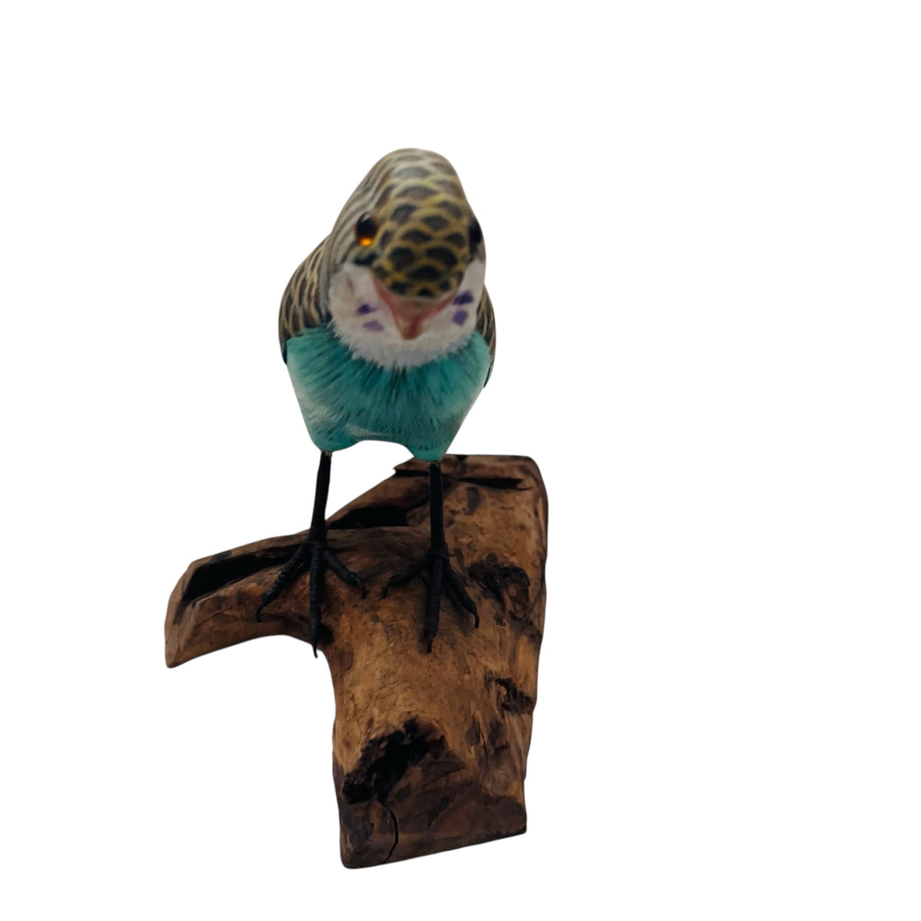 Vintage Hand Painted Parakeet With Wooden Base Bird Figurine