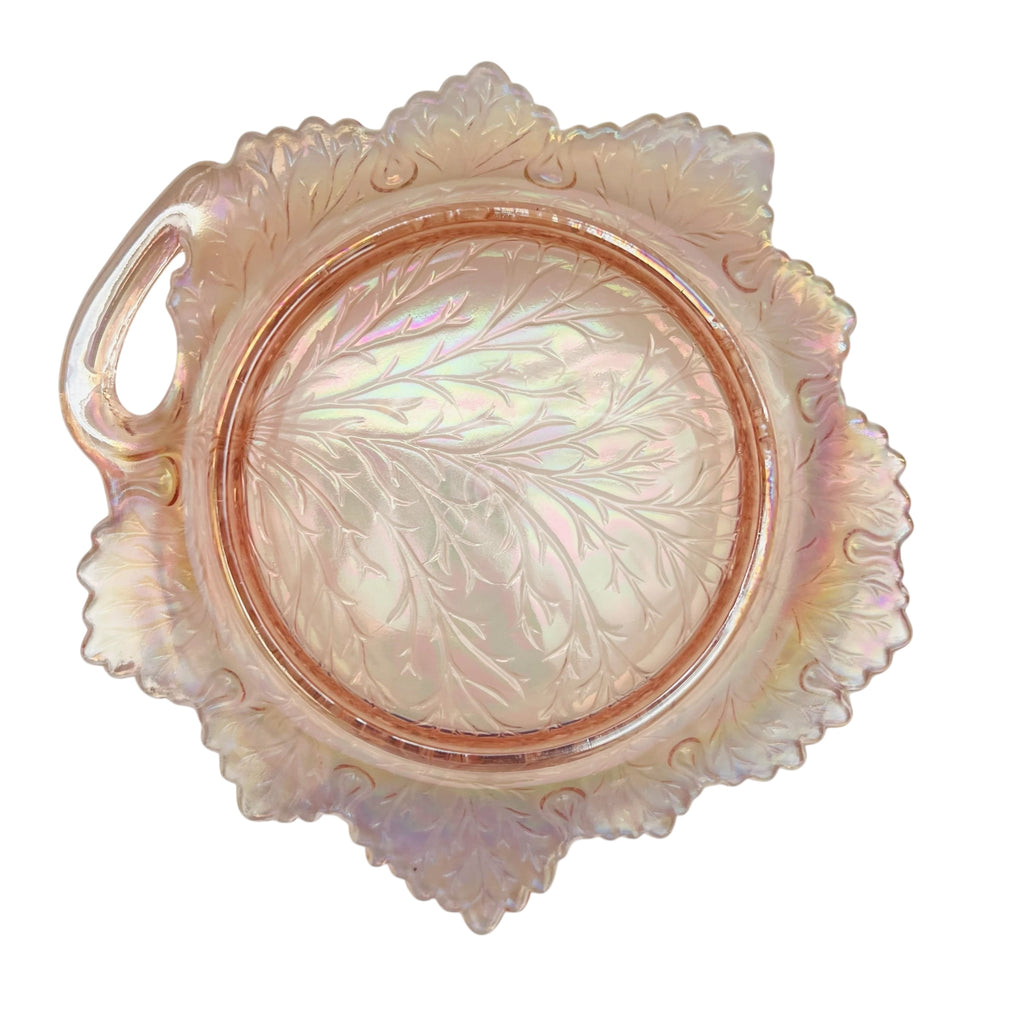 Vintage Rose Pink Iridescent Leaf Serving Dish