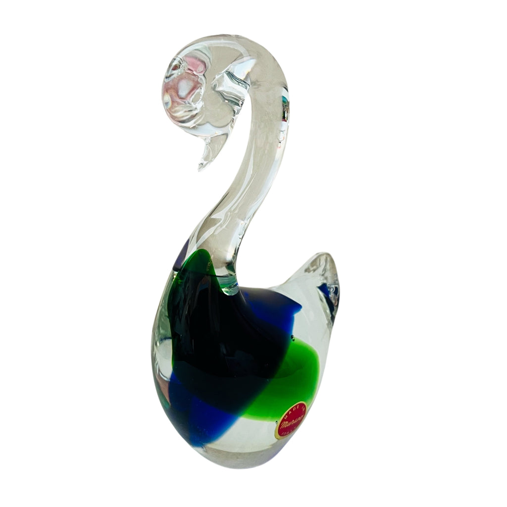 Murano Glass Swan Figurine Blue and Green Art Glass Italy