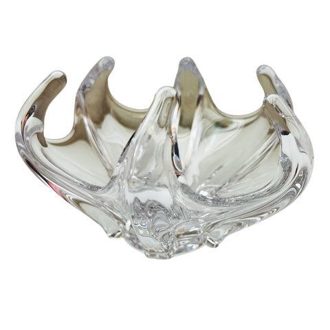 Vintage Mid Century Modern French Crystal Clear Glass Centerpiece Bowl